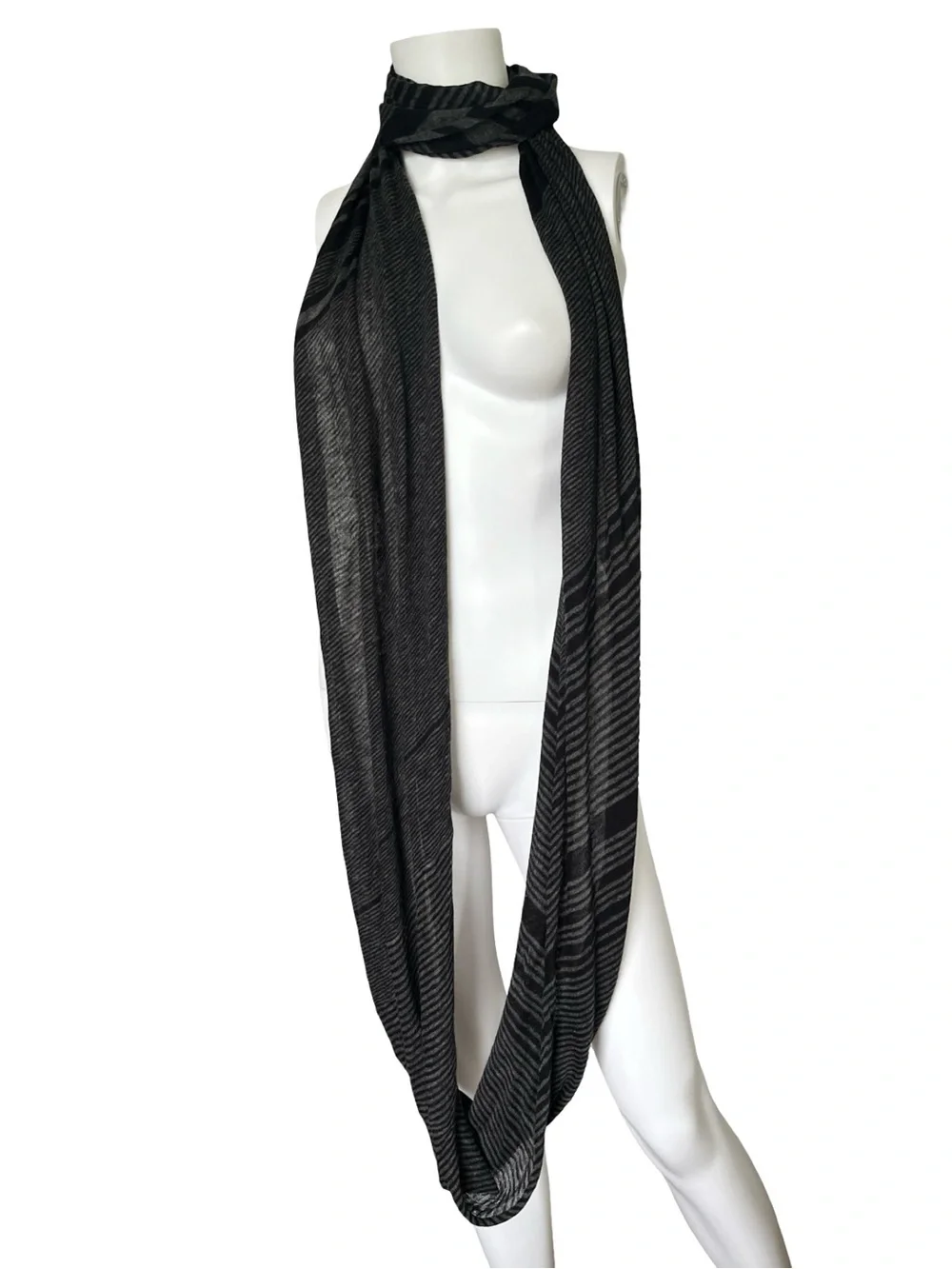 Vince Long Infinity Scarf Gray Black Stripes Wool Silk Alpaca Soft Knit